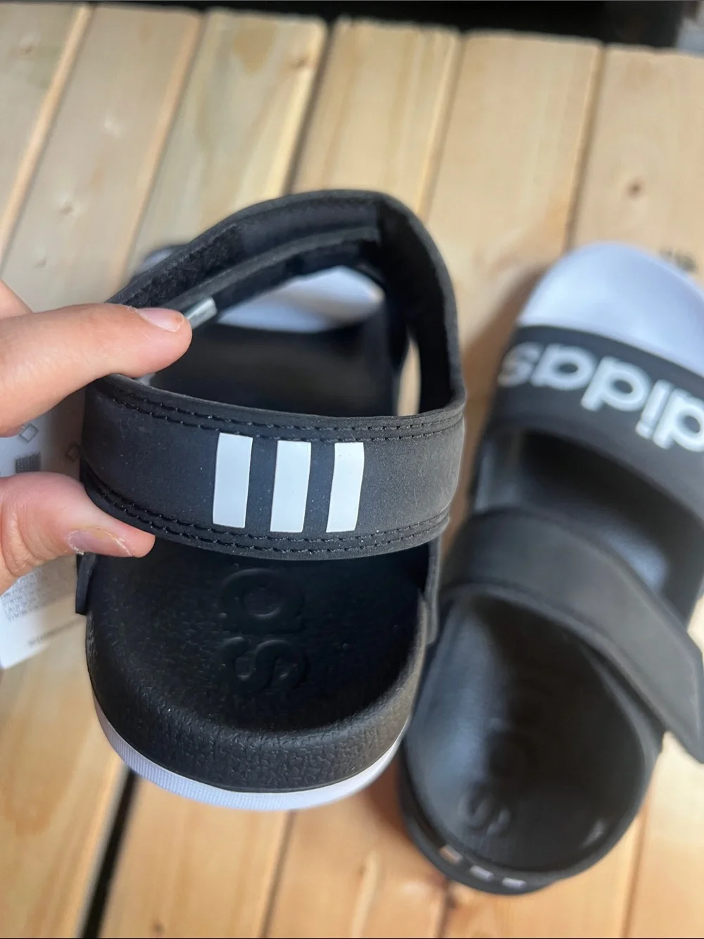 adidas Black and White Double-Strap Slide Sandals